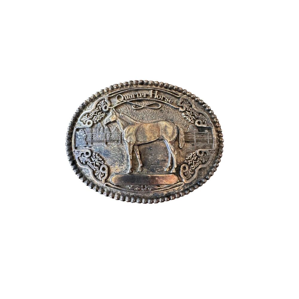 Vtg Quarter Horse Belt Buckle Brass Large 4x3"